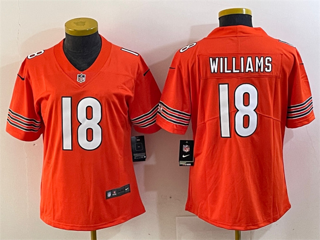 Women's Chicago Bears #18 Caleb Williams Orange 2024 Draft Vapor Stitched Jersey(Run Small)